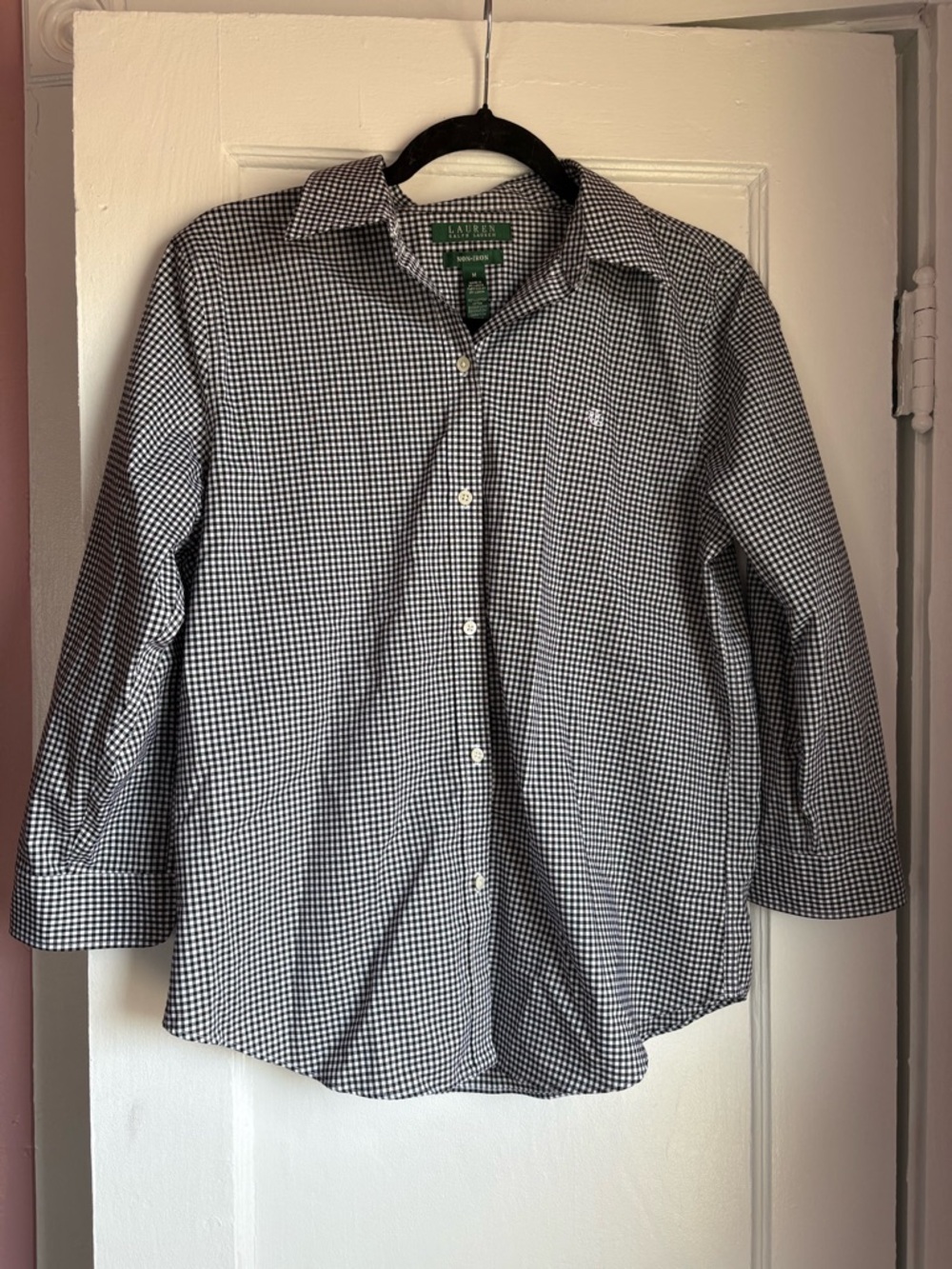 Lauren Ralph Lauren Black Gingham Button Down Shirt Medium Non Iron